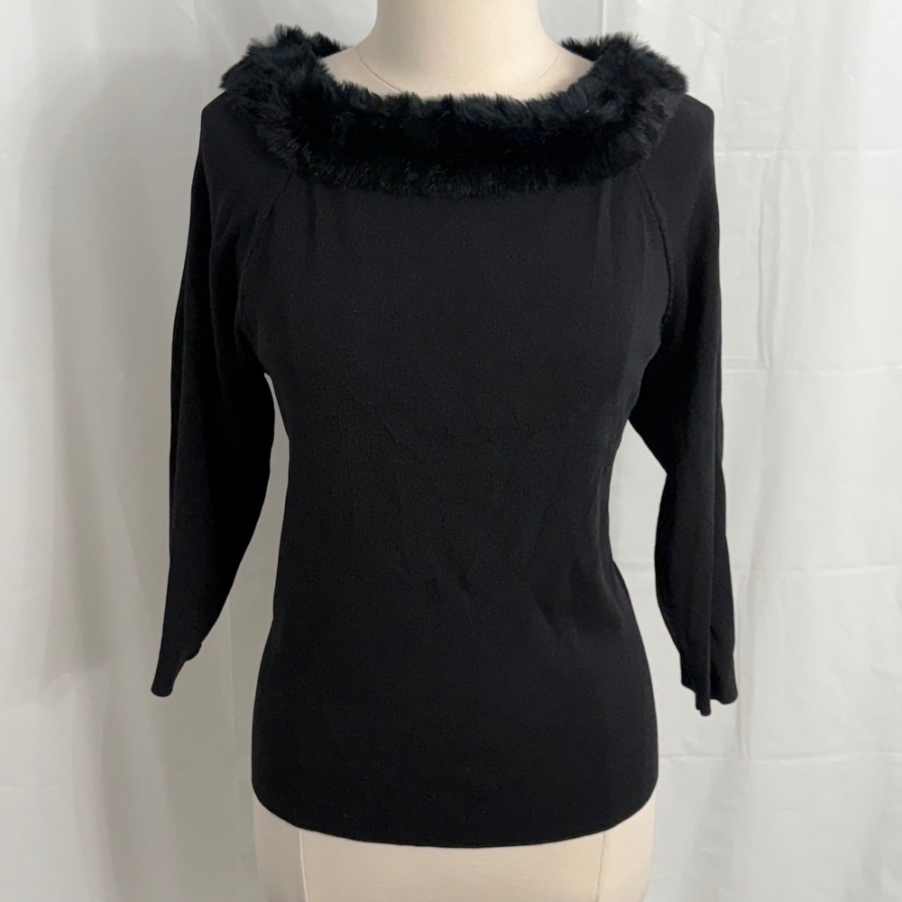Bianca Nygard Women's Faux Y2K Vintage Fur Trim Knit Top